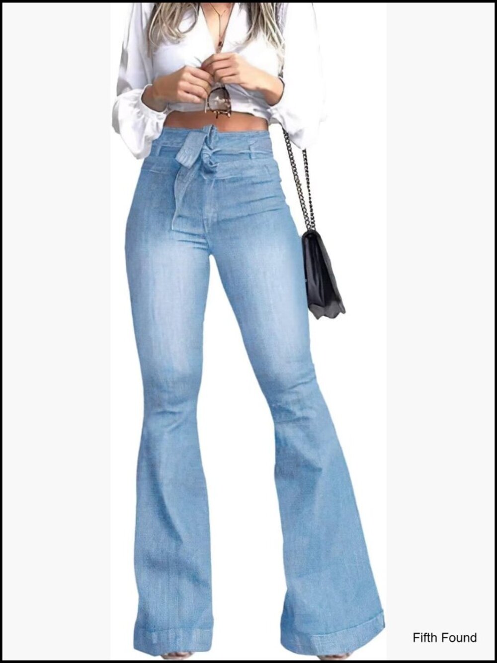High Waisted Flare Jeans with Belt Stretch Wide Leg Bell Bottom